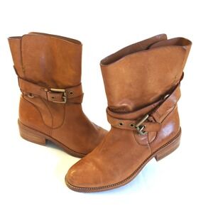 Vtg Coach 100% Leather Boots 5.5 Luggage Cognac Color Mid Calf Ankle Strap Class